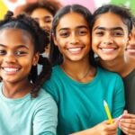 Diverse girls smiling together, showcasing their vibrant energy.