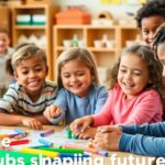 Diverse children learning together in a bright classroom.