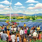 Diverse leaders discussing renewable energy solutions in Africa.