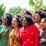 Diverse women united for gender equality at event.