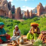 Tinhinane working on crafts in AlUla's landscape.