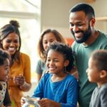 Diverse families enjoying time together in a vibrant setting.