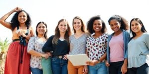 Diverse women engaged in various empowering activities outdoors.