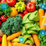Fresh produce and technology elements addressing food waste.