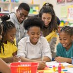 Students working together in a vibrant classroom setting.