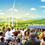 Diverse leaders discussing renewable energy in Africa.