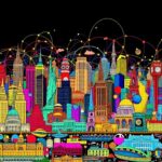 Collage of 350 city skylines and landmarks.
