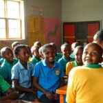 Students learning in a bright, engaging Tanzanian classroom.