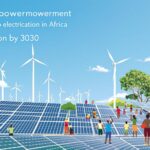 Solar panels and wind turbines in a collaborative energy scene.
