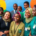 Bill Gates with health workers in Cape Town, South Africa.