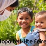 Healthcare worker vaccinating child against polio in nature.