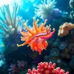 Spanish dancer nudibranch swimming among colorful coral reefs.
