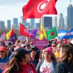 Crowd of auto workers at a rally in Toronto.