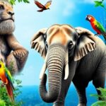 Collage of endangered species and lush habitats.