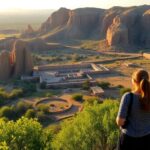 Woman overlooking AlUla's ancient landscape and rock formations.