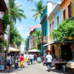 Colorful streets of Stone Town, Zanzibar with local architecture.