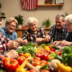 Veterans enjoying nutritious food at a communal meal.