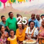 Celebration scene in South Africa with diverse community activities.