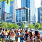 Diverse learners in an urban setting engaging in education.