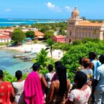 Zanzibar landscape with heritage sites and lush greenery.