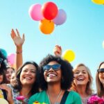 Diverse women celebrating unity and empowerment outdoors.
