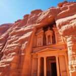 Aerial view of Petra's ancient rock-cut structures.