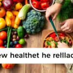 Veteran preparing healthy meal with colorful fruits and vegetables.