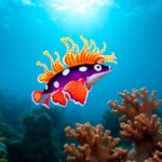 Colorful Spanish dancer nudibranch swimming in coral reef.