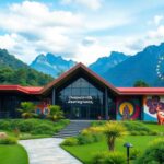 Sapana Dreaming Centre amidst green mountains in Nepal.