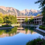 Lush gardens and serene water at Bellagio Center.
