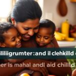 Mother and child focus on nutrition and health.