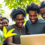 Nigerian youth accessing digital resources for grants.
