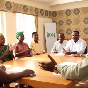 People discussing migration project proposals in Nigeria