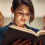 Student studying with medical books.