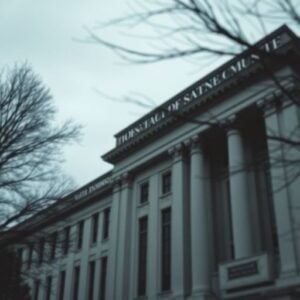 State Department building with a dimmer light.