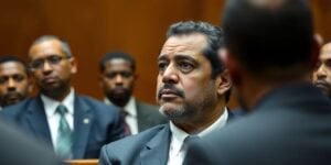 Chad opposition leader Succès Masra in a courtroom.