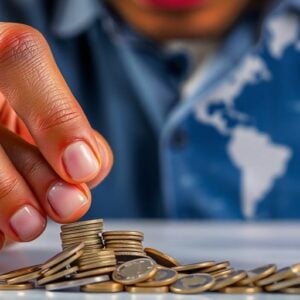 Person counting coins, World Bank poverty line change.
