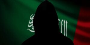 Saudi Arabia flag with executioner's hood.