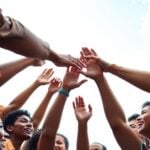 Diverse global community working together for progress.