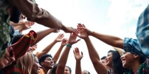 Diverse global community working together for progress.