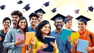 Indian students celebrating academic opportunities and success.