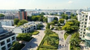 European and Indian modern city with green innovations