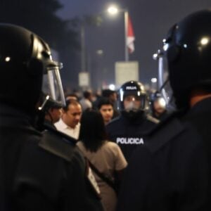 Indonesian police confront protesters during a crackdown.
