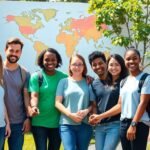 Young activists united for global poverty change outdoors