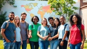 Young activists united for global poverty change outdoors